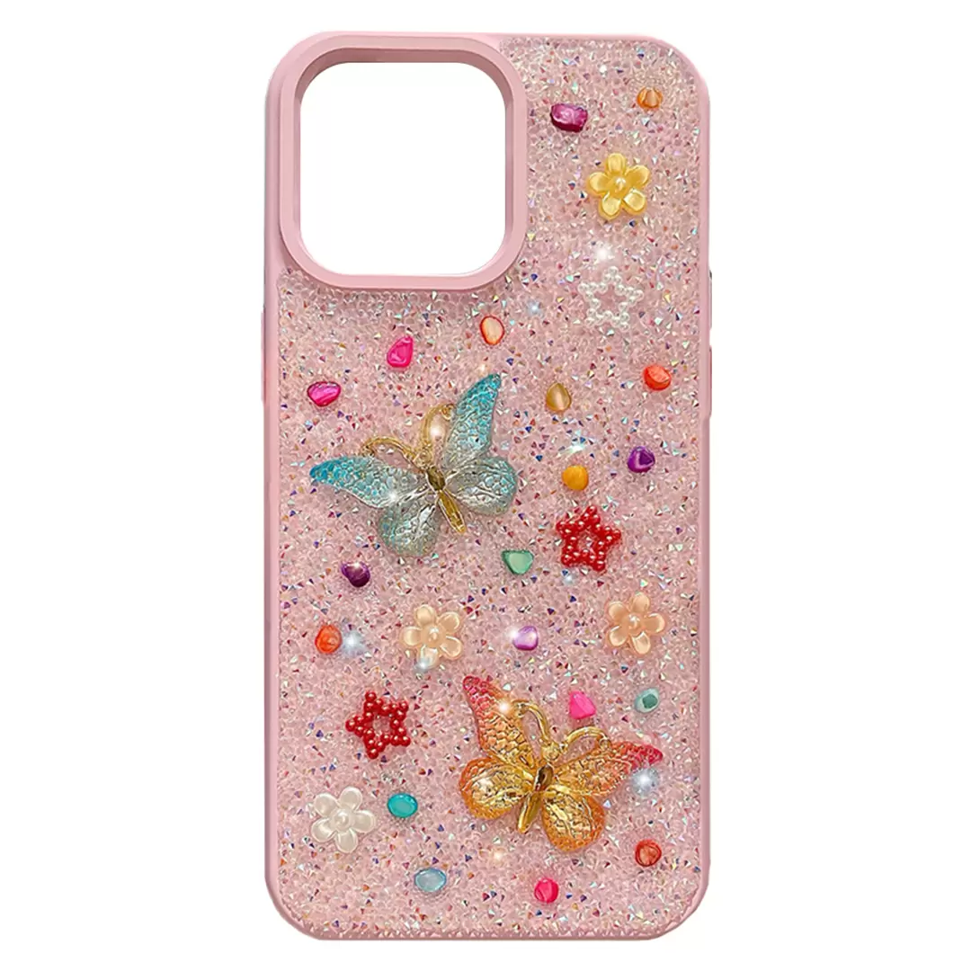 iPhone 15 Pro Max/iPhone 14 Pro Max Butterfly and Diamond Bling Case Light Purple